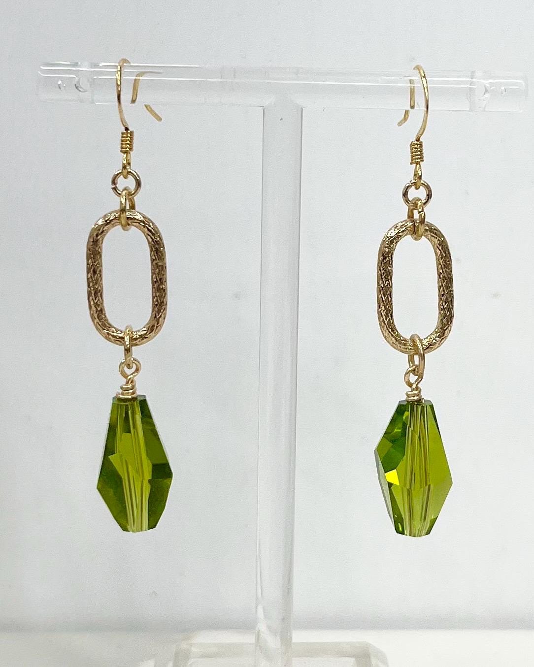 Faceted Crystal Swarovski Polygon Bead Drop Earrings Gold Plate Handmade Choice of Colours MillyOliverVintage