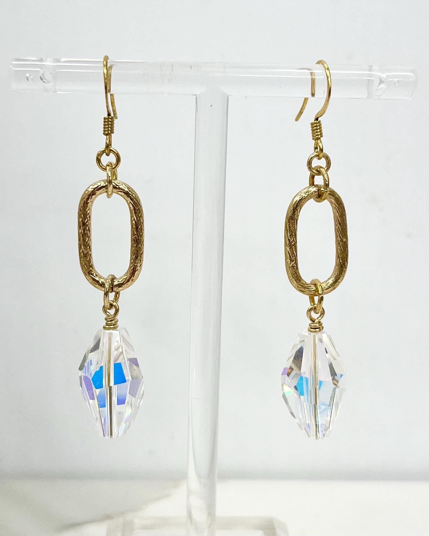 Faceted Crystal Swarovski Polygon Bead Drop Earrings Gold Plate Handmade Choice of Colours MillyOliverVintage