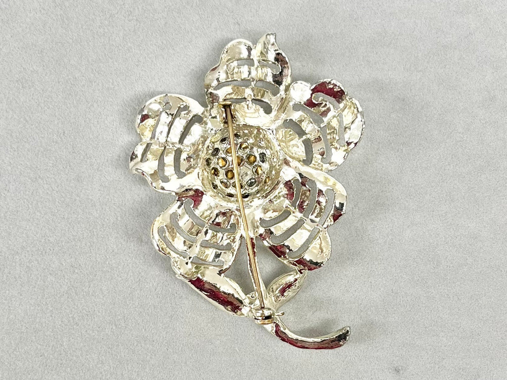 Vintage 1960’s - 1970’s Daisy Brooch with Green Uranium Glass Crystals Silver Plated UV Reactive Glowing Jewellery TheGreenGlassGemShop