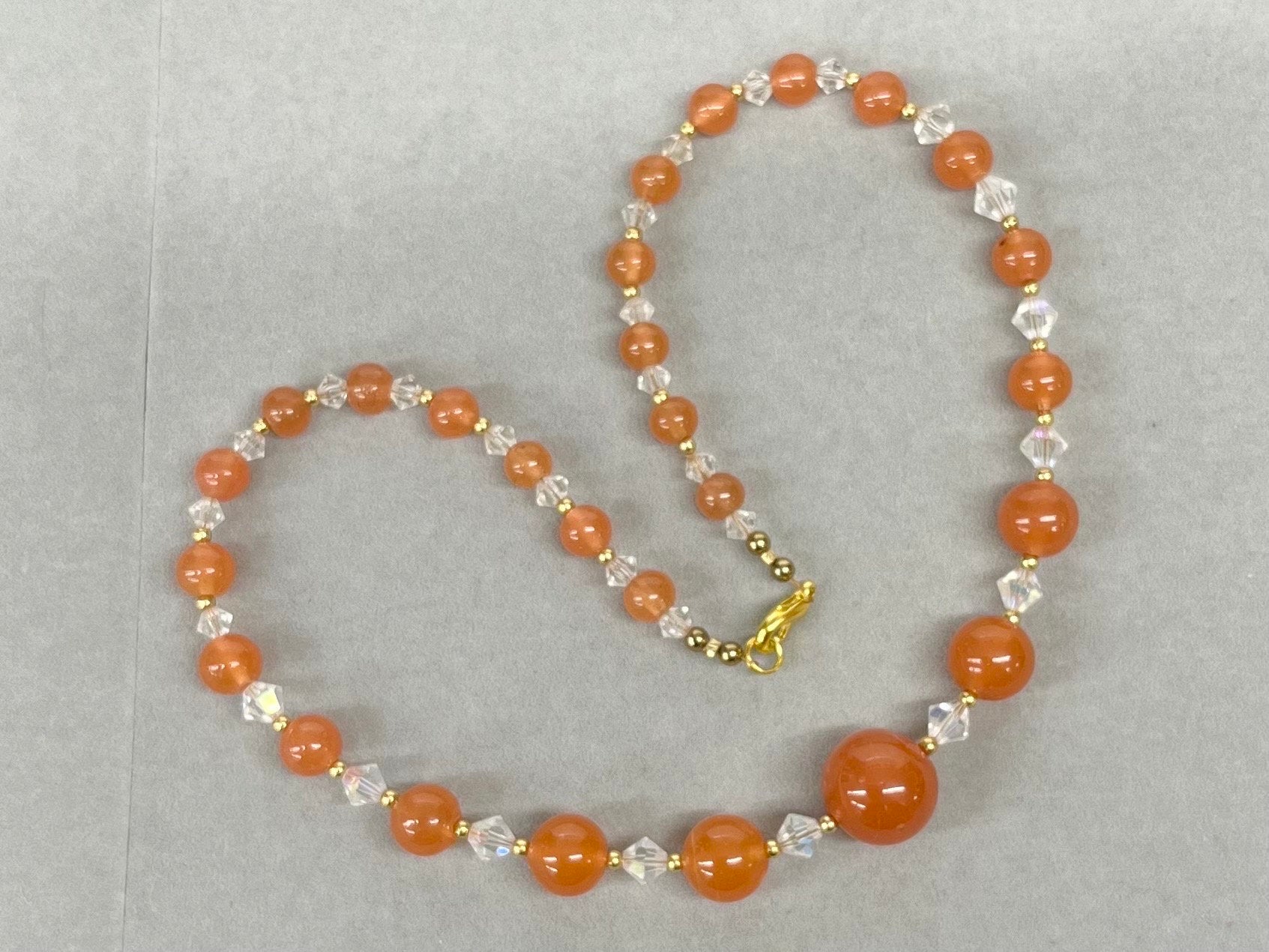 Vintage Carnelian Glass Uranium Graduated Bead Necklace Orange & Clear Beads Bright Green / Yellow UV Reactive Glow TheGreenGlassGemShop