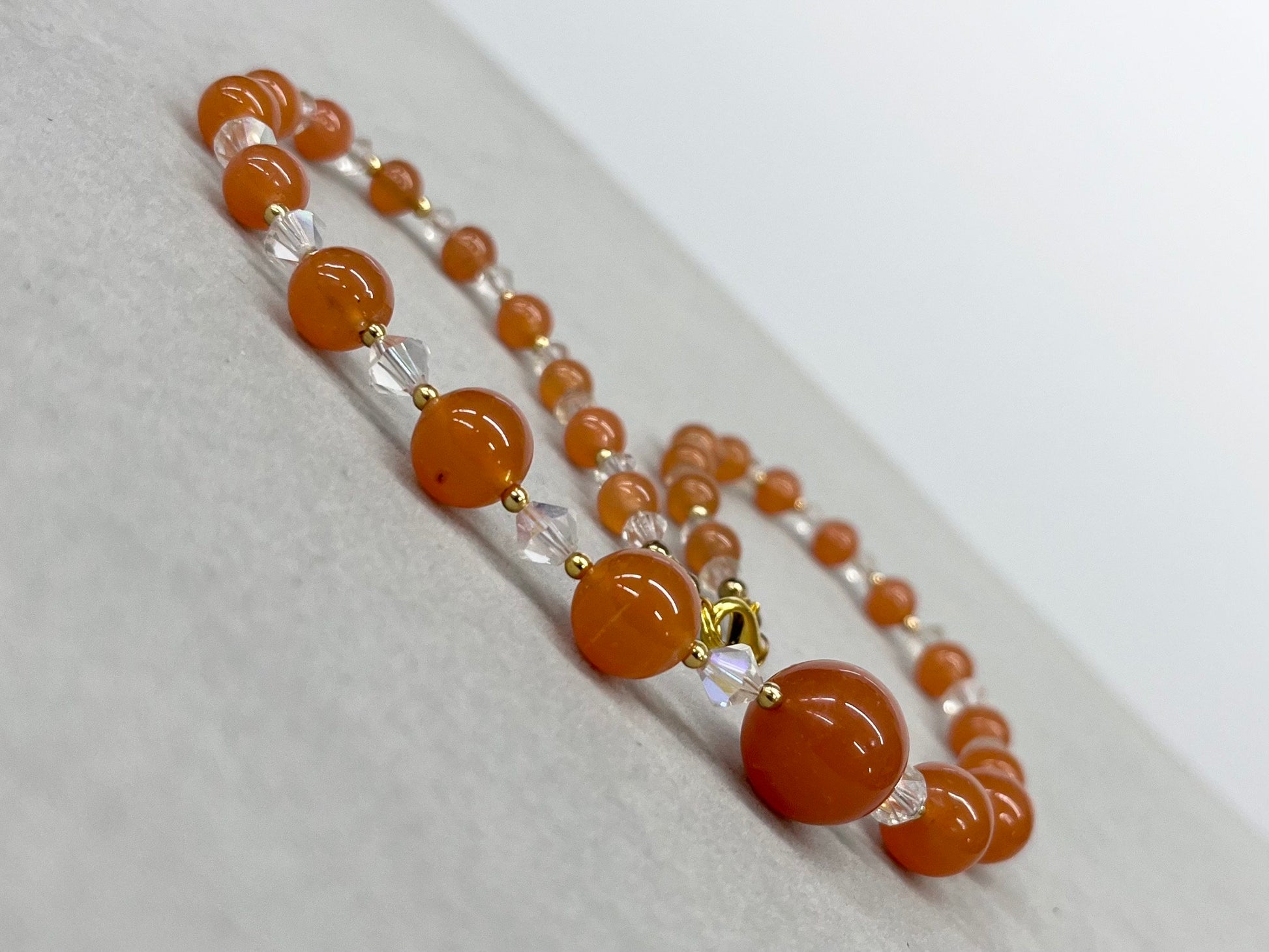 Vintage Carnelian Glass Uranium Graduated Bead Necklace Orange & Clear Beads Bright Green / Yellow UV Reactive Glow TheGreenGlassGemShop