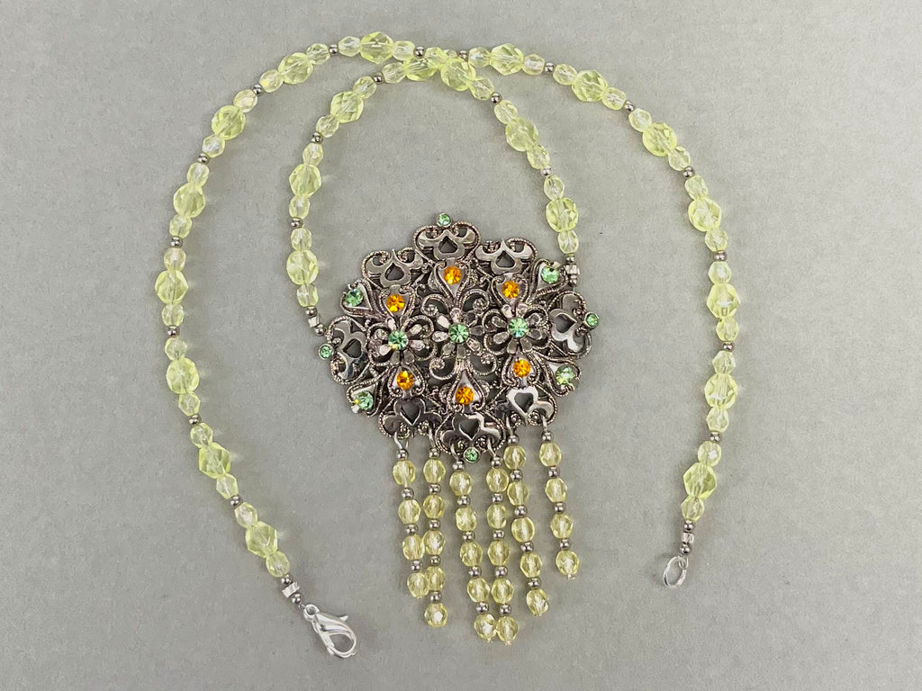 Unique Green Uranium Glass Czech Crystal Drop Necklace Victorian Style UV Reactive Glowing Jewellery Made From Vintage Components TheGreenGlassGemShop