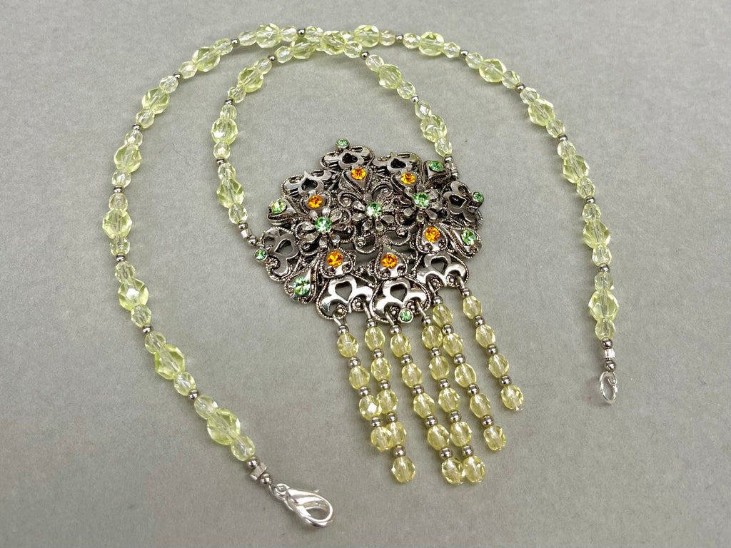Unique Green Uranium Glass Czech Crystal Drop Necklace Victorian Style UV Reactive Glowing Jewellery Made From Vintage Components TheGreenGlassGemShop