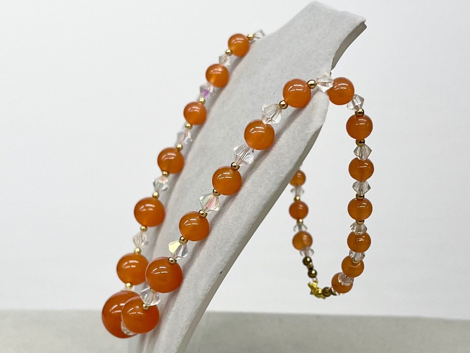 Vintage Carnelian Glass Uranium Graduated Bead Necklace Orange & Clear Beads Bright Green / Yellow UV Reactive Glow TheGreenGlassGemShop