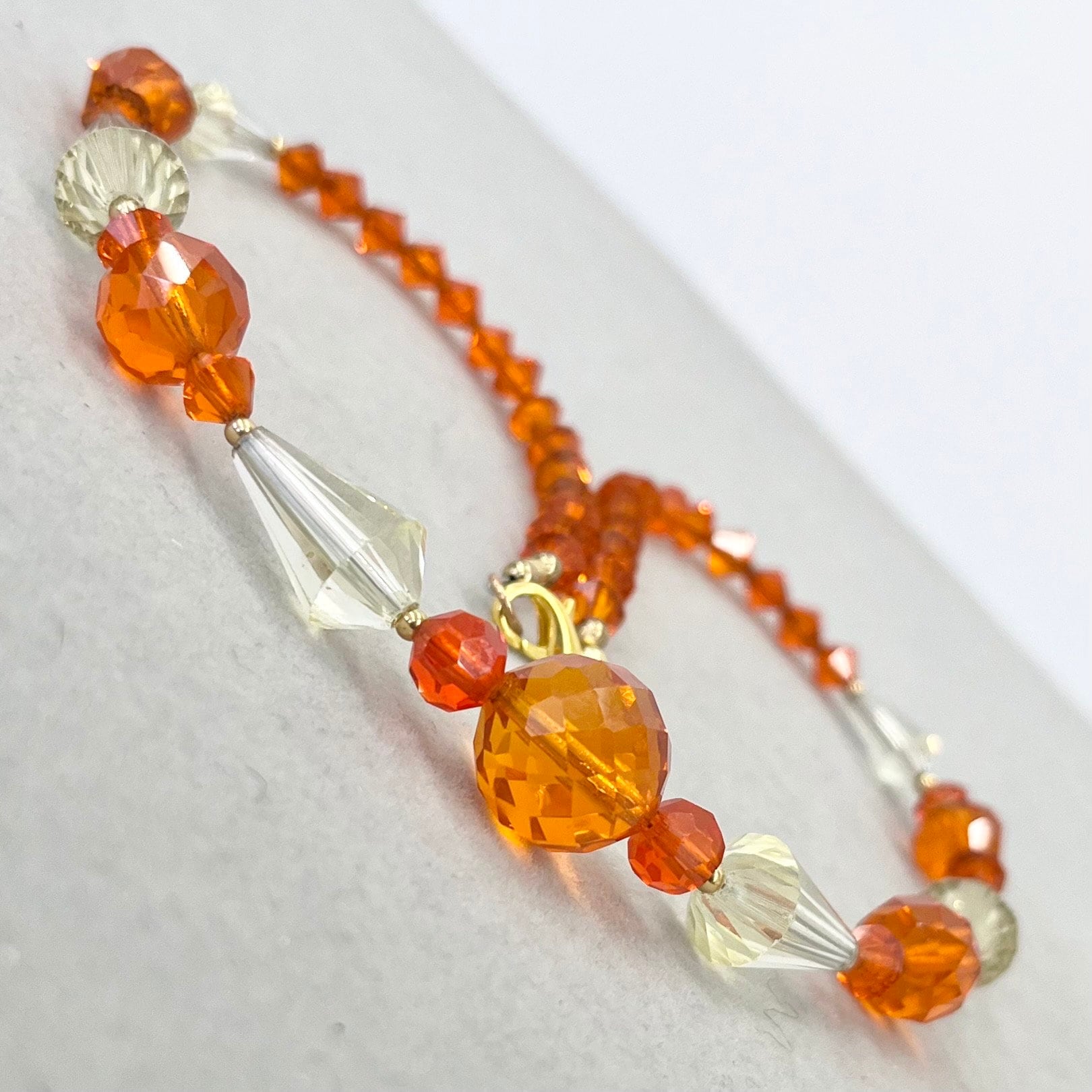 Vintage Orange & Yellow Glass Bicone Bead Necklace Cadmium and Manganese UV Reactive Glow Jewellery 17” TheGreenGlassGemShop