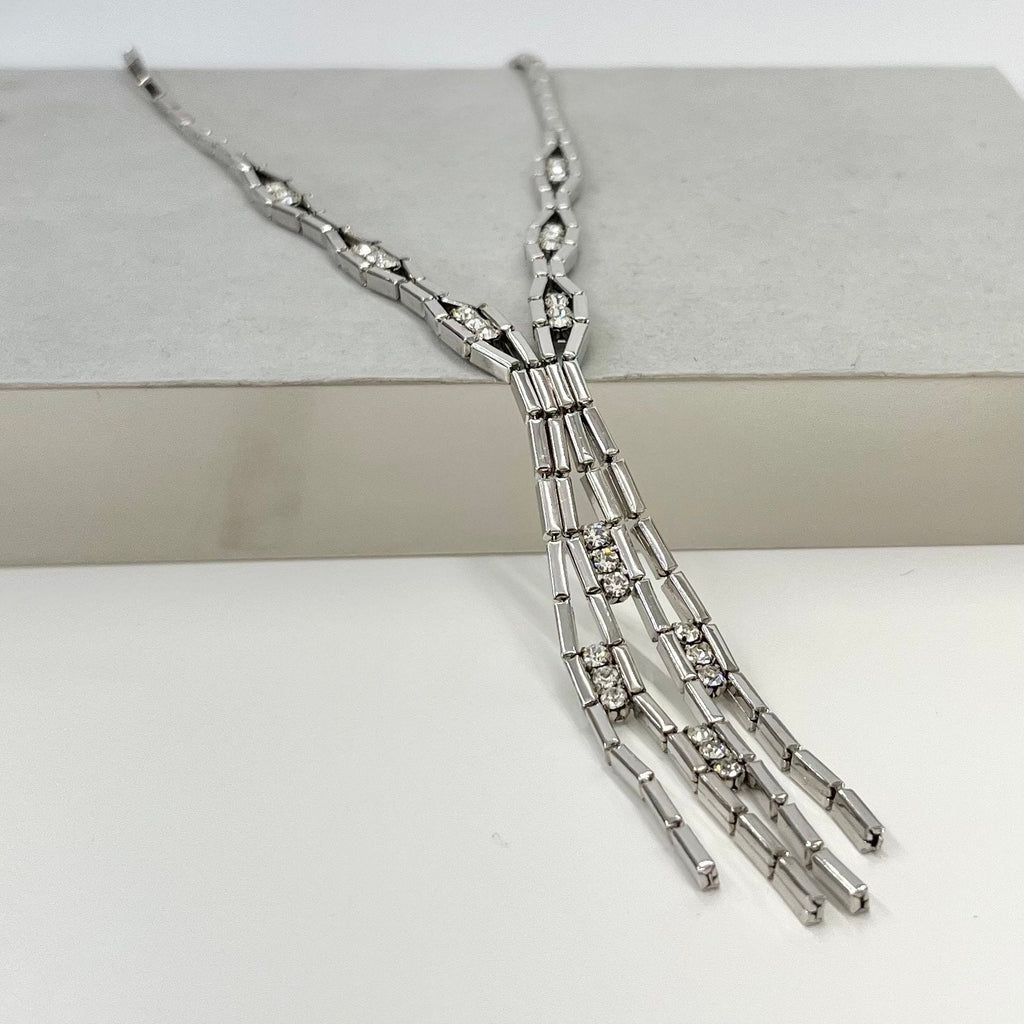Vintage Silver Plate Crystal Tassle Drop Chain Necklace 1970’s - 1980’s TheGreenGlassGemShop