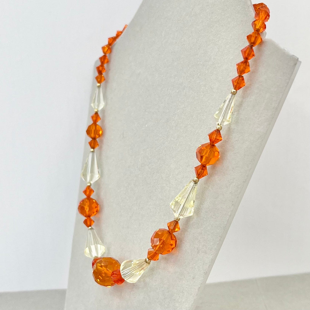 Vintage Orange & Yellow Glass Bicone Bead Necklace Cadmium and Manganese UV Reactive Glow Jewellery 17” TheGreenGlassGemShop