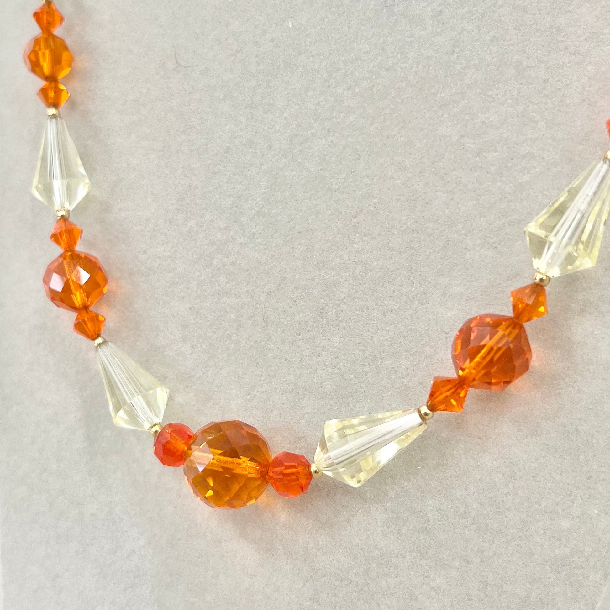 Vintage Orange & Yellow Glass Bicone Bead Necklace Cadmium and Manganese UV Reactive Glow Jewellery 17” TheGreenGlassGemShop