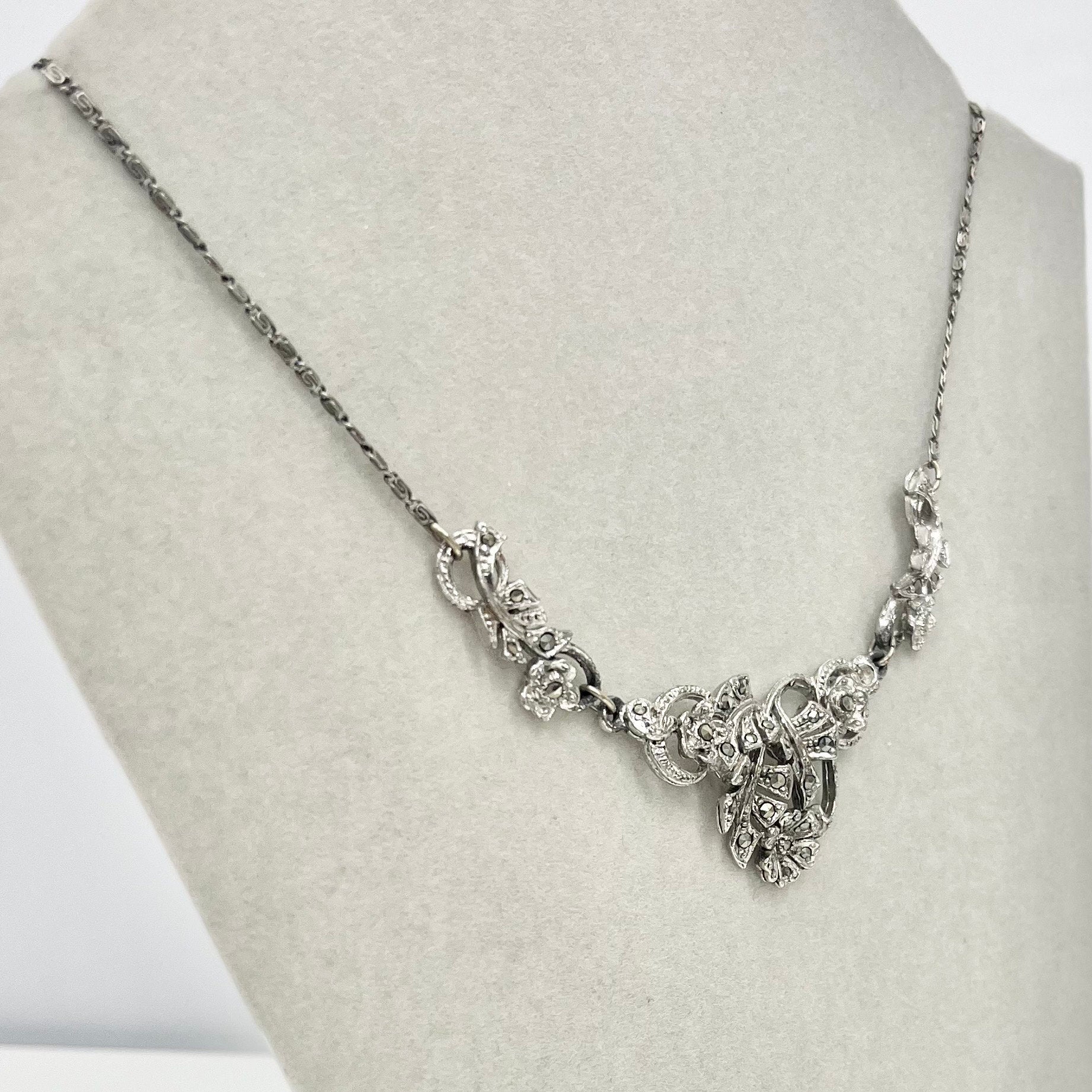 Vintage Floral Marcasite Necklace Beautifully Detailed Vintage Prom or Bridesmaid Necklace TheGreenGlassGemShop