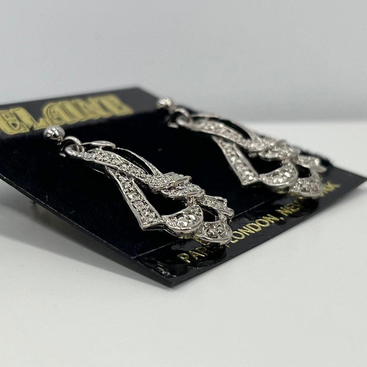Vintage Faux Marcasite Drop Earrings Silver Tone Victorian Style 1980’s - 1990’s New Vintage Dead Stock Elaine TheGreenGlassGemShop