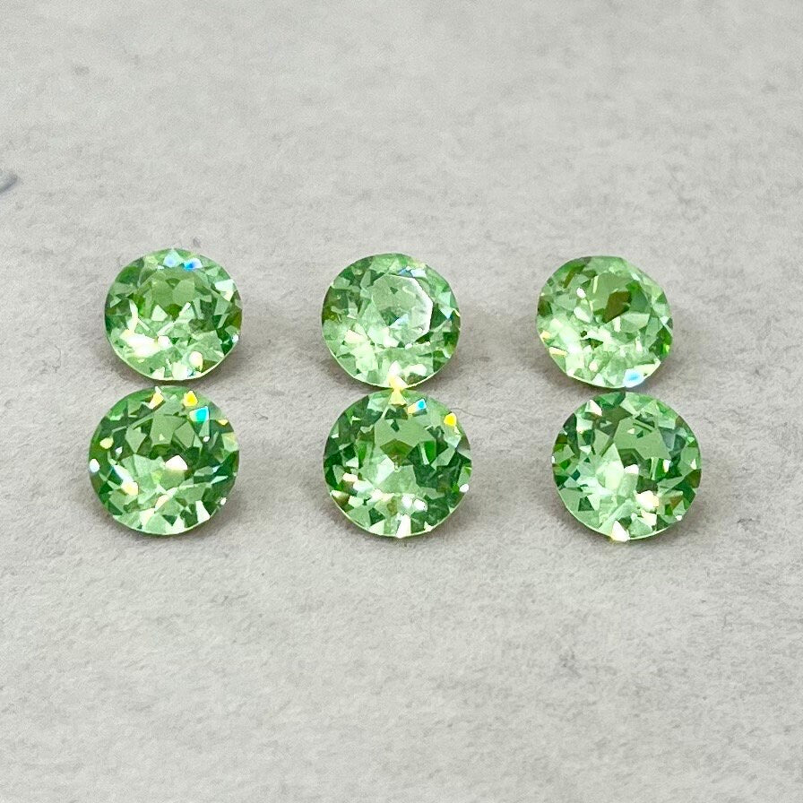 Pack of 6 Rare Uranium Vaseline Glass Swarovski Crystals Faceted Round Cut Dentelles SS40 approx 9mm MillyOliverVintage