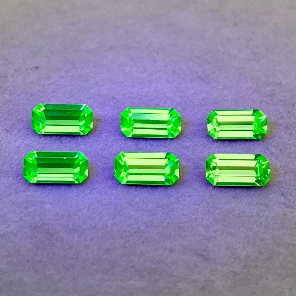 Pack of 6 Rare Uranium Vaseline Glass Swarovski Crystals Faceted Emerald Cut 4x8mm Rare Rectangle Uranium Crystals MillyOliverVintage