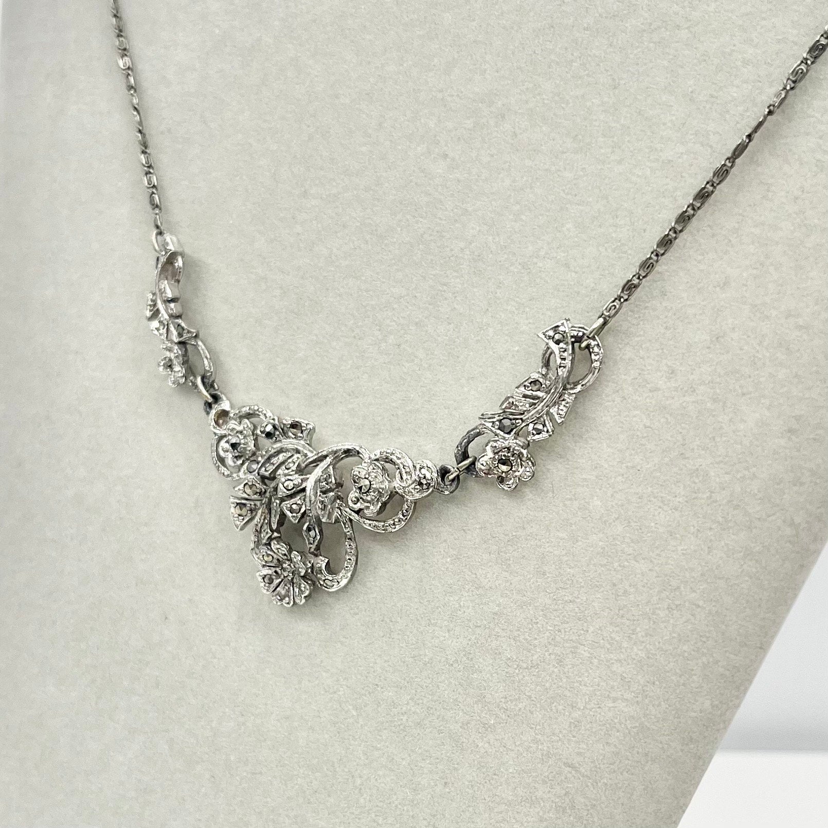 Vintage Floral Marcasite Necklace Beautifully Detailed Vintage Prom or Bridesmaid Necklace TheGreenGlassGemShop