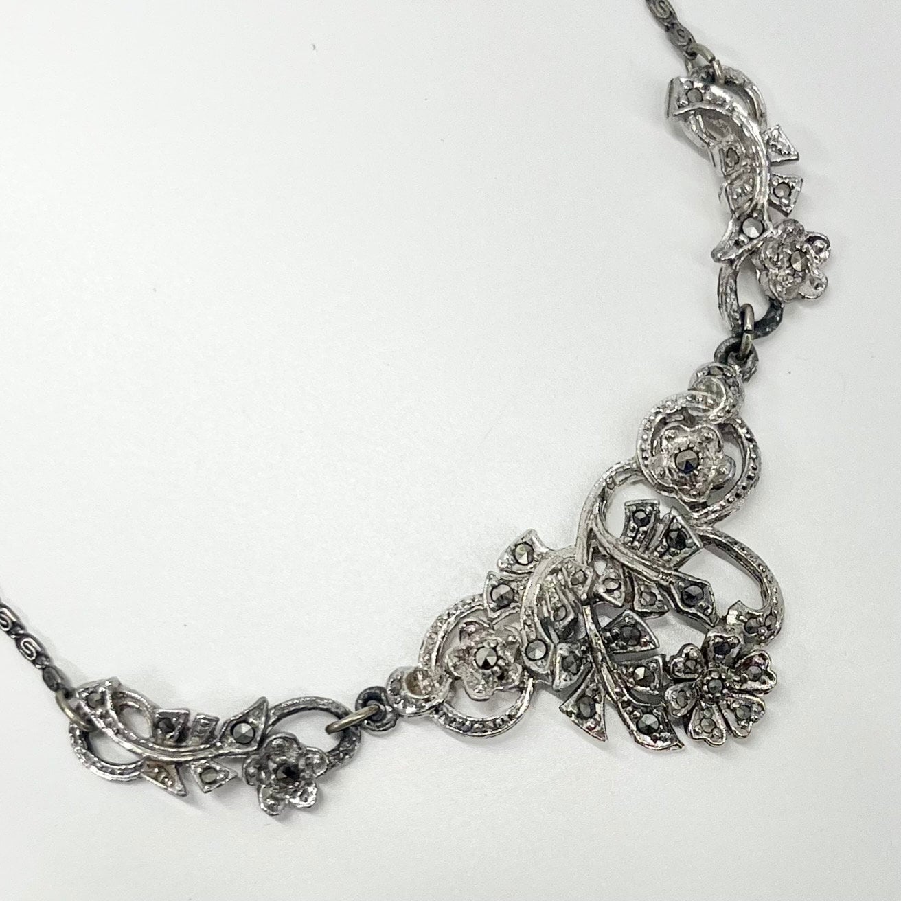 Vintage Floral Marcasite Necklace Beautifully Detailed Vintage Prom or Bridesmaid Necklace TheGreenGlassGemShop