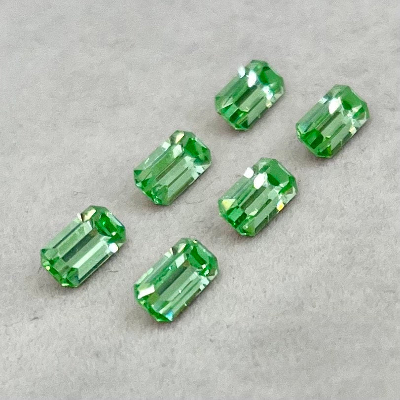 Pack of 6 Rare Uranium Vaseline Glass Swarovski Crystals Faceted Emerald Cut 4x8mm Rare Rectangle Uranium Crystals MillyOliverVintage