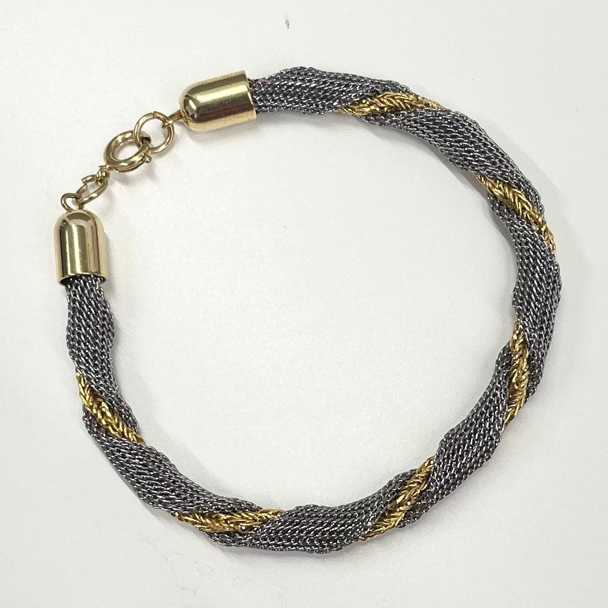 Vintage Silver & Gold Plate 1970’s 1980’s Woven Mesh Two Tone Rope Twist Bracelet Costume Jewellery TheGreenGlassGemShop