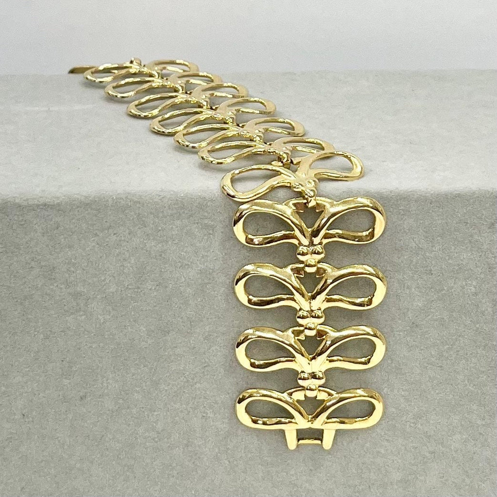 Vintage Gold Plate 1970’s Wide Sycamore Link Bracelet Power Dressing Costume Jewellery TheGreenGlassGemShop