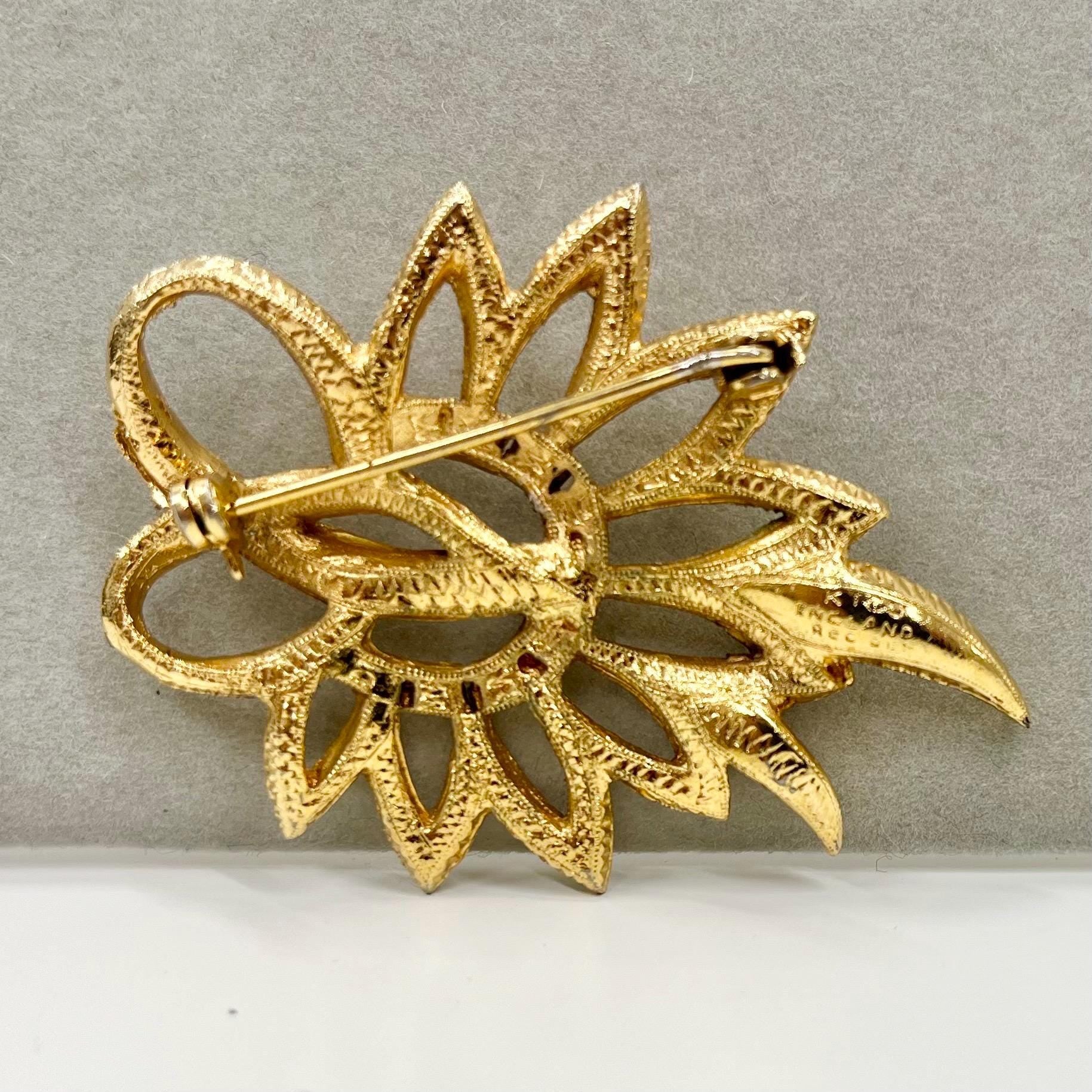 Vintage Kigu Gold Tone Marcasite Brooch Large Contempory Costume Jewellery Statement Piece TheGreenGlassGemShop