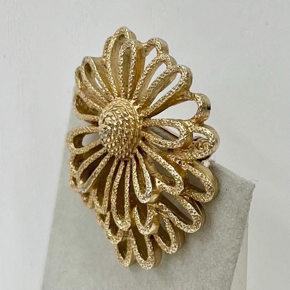 Vintage Sarah Coventry Filigree Flower Brooch Gold Plated Textured Brooch Costume Jewellery Statement Piece TheGreenGlassGemShop