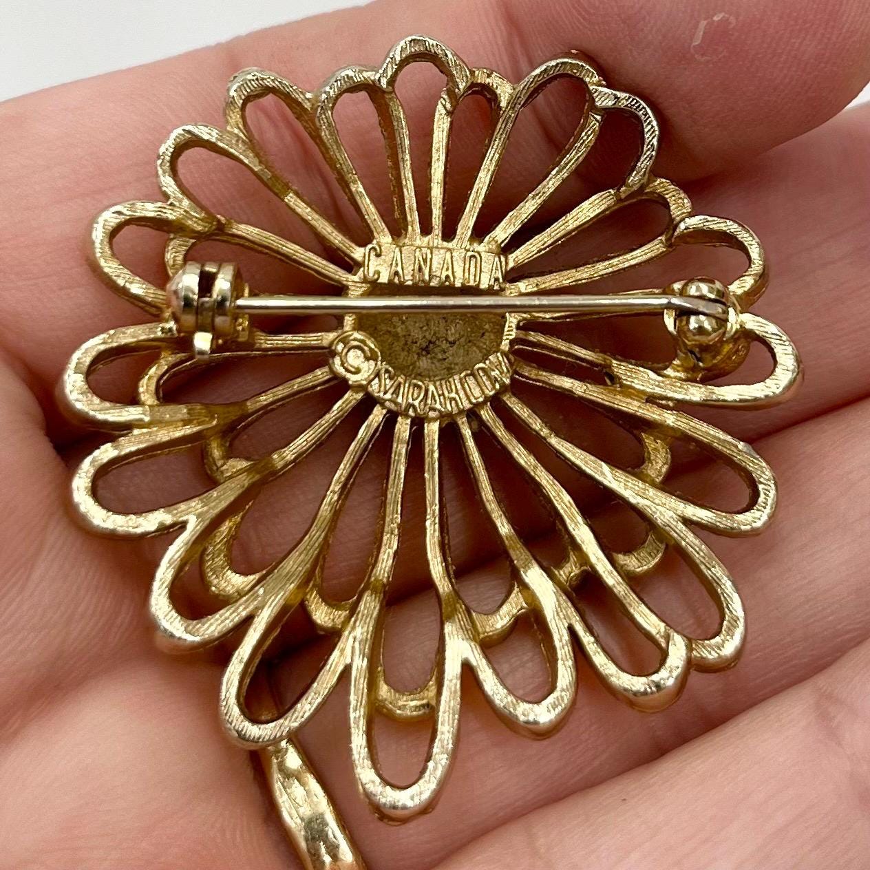 Vintage Sarah Coventry Filigree Flower Brooch Gold Plated Textured Brooch Costume Jewellery Statement Piece TheGreenGlassGemShop