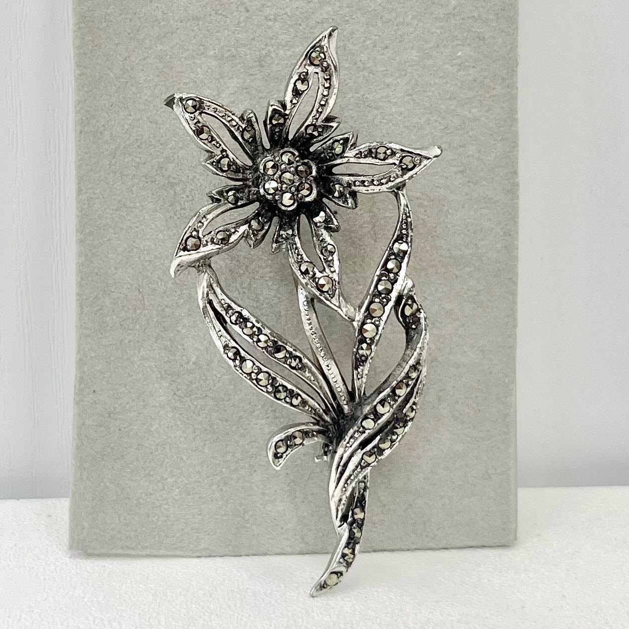 Vintage Silver Tone Marcasite Daisy Flower Brooch Costume Jewellery Statement Piece TheGreenGlassGemShop