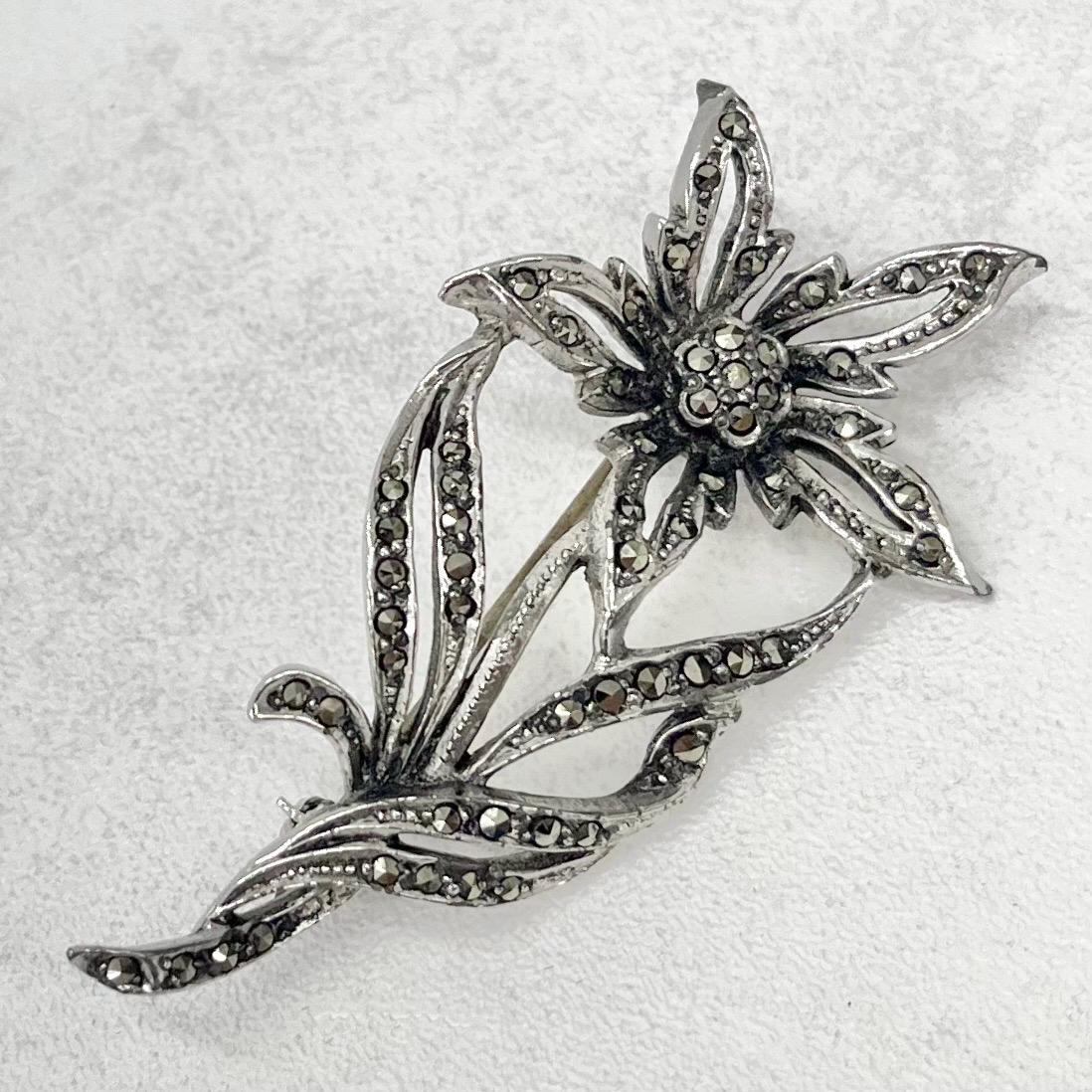 Vintage Silver Tone Marcasite Daisy Flower Brooch Costume Jewellery Statement Piece TheGreenGlassGemShop