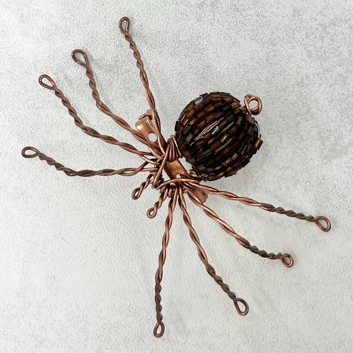 Vintage Large Copper Tone Beaded Spider Insect Brooch Wire Work Costume Jewellery Statement Piece TheGreenGlassGemShop