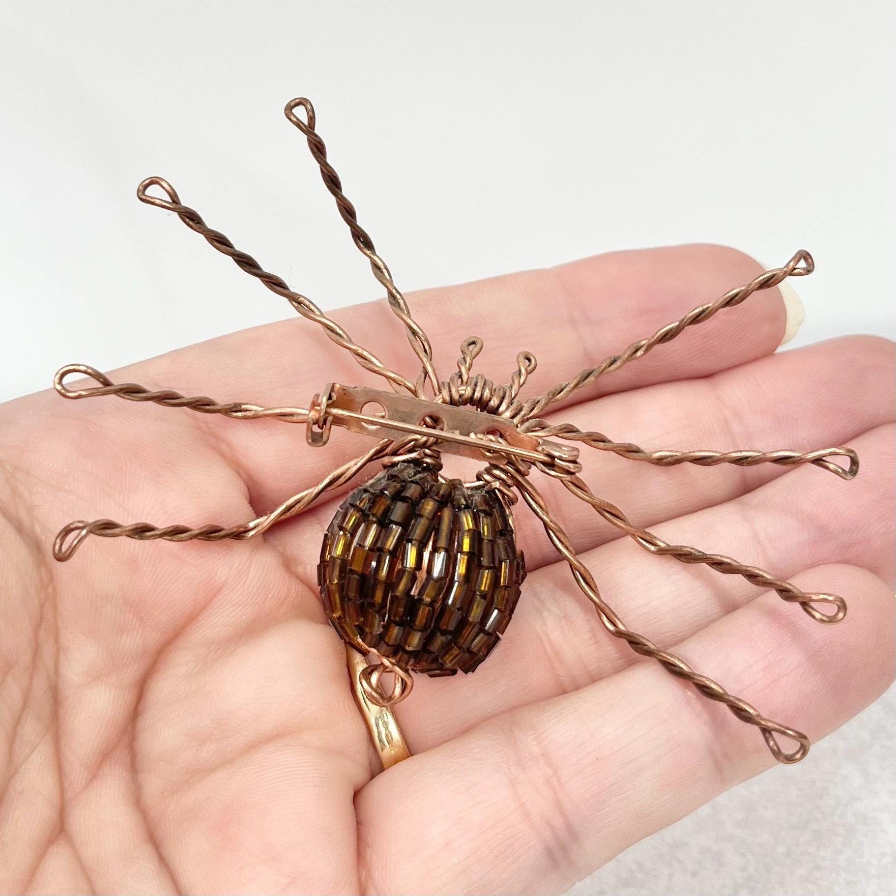 Vintage Large Copper Tone Beaded Spider Insect Brooch Wire Work Costume Jewellery Statement Piece TheGreenGlassGemShop