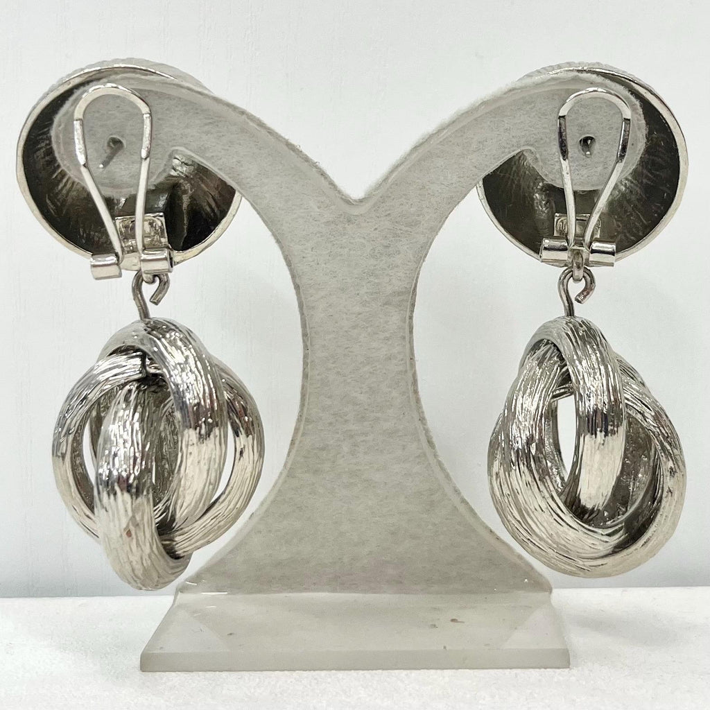 Vintage Style Chunky Silver Tone Textured Knot Drop Long Stux Earrings Statement Style Jewellery TheGreenGlassGemShop