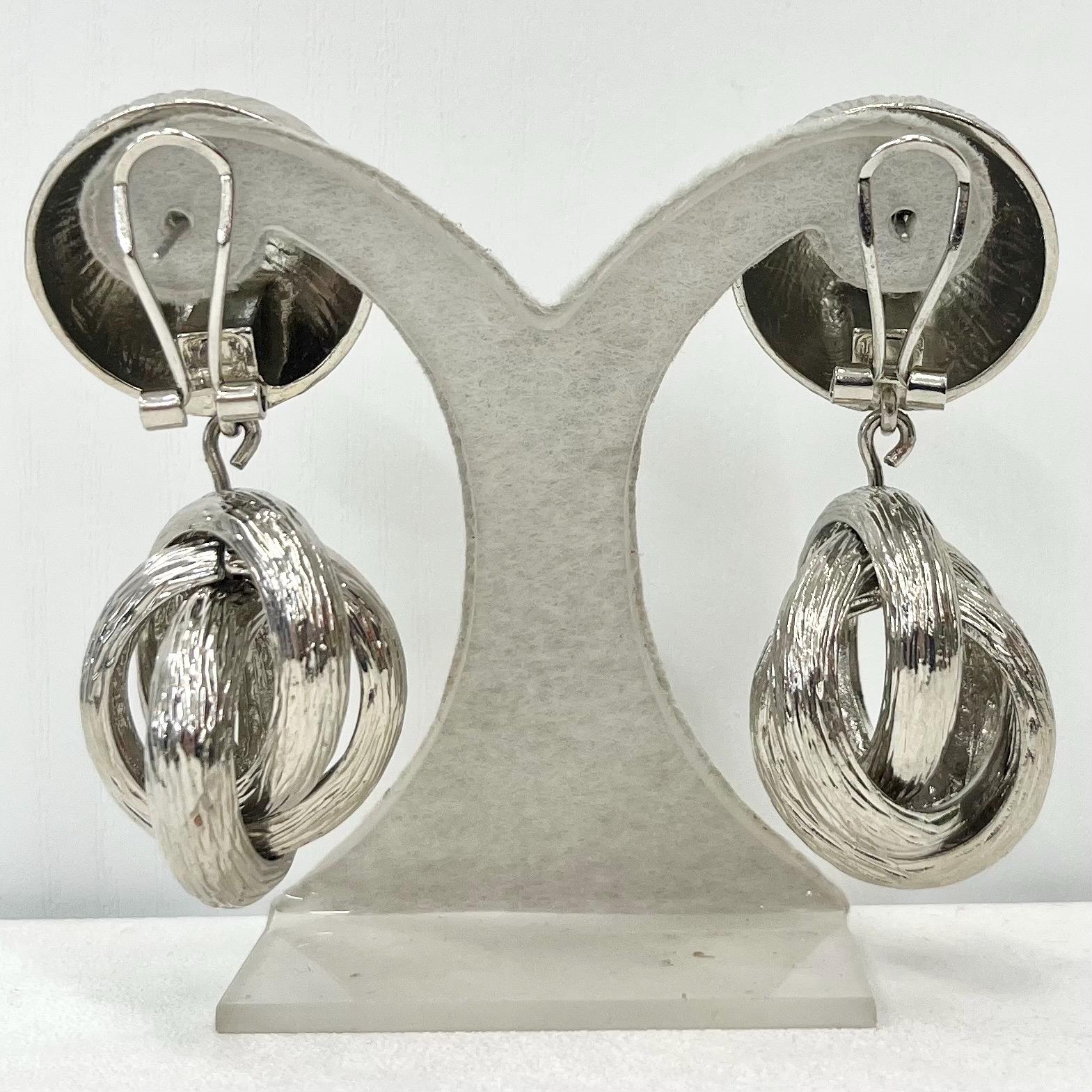 Vintage Style Chunky Silver Tone Textured Knot Drop Long Stux Earrings Statement Style Jewellery TheGreenGlassGemShop