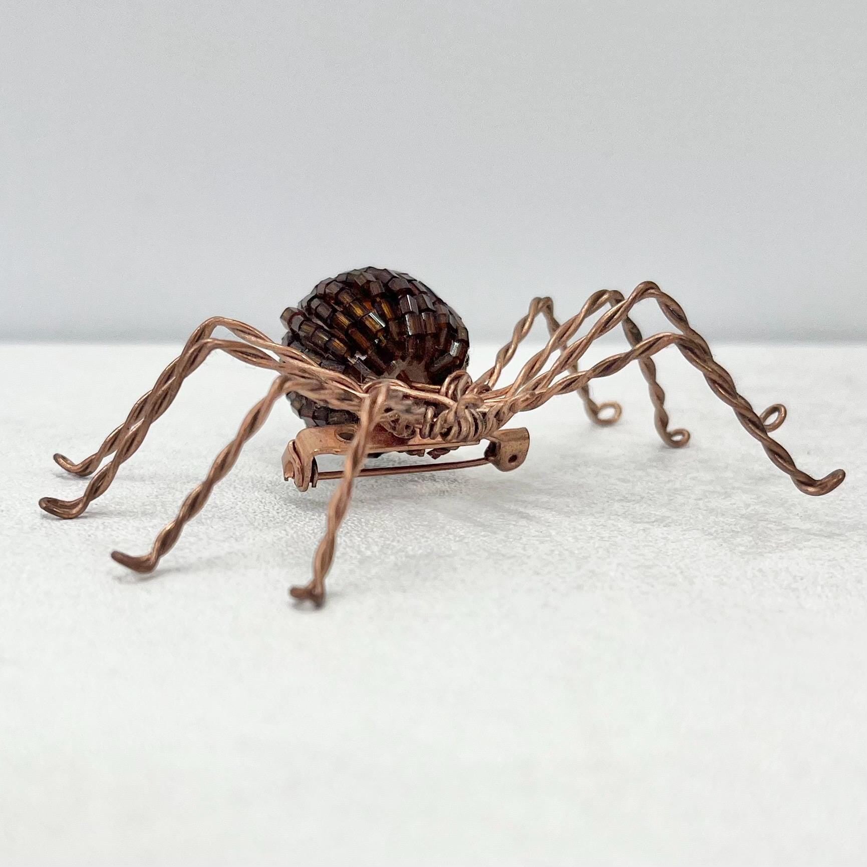 Vintage Large Copper Tone Beaded Spider Insect Brooch Wire Work Costume Jewellery Statement Piece TheGreenGlassGemShop
