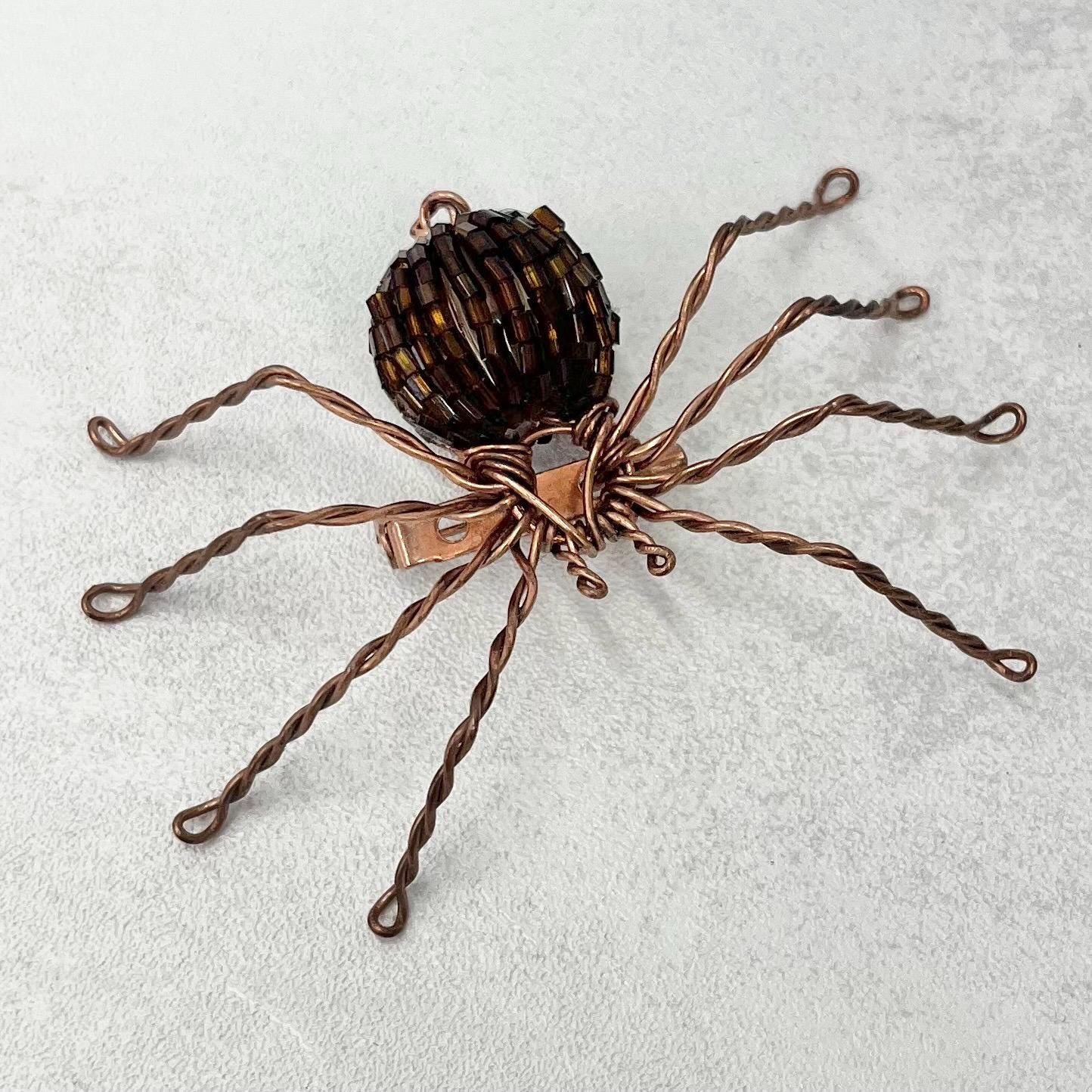 Vintage Large Copper Tone Beaded Spider Insect Brooch Wire Work Costume Jewellery Statement Piece TheGreenGlassGemShop