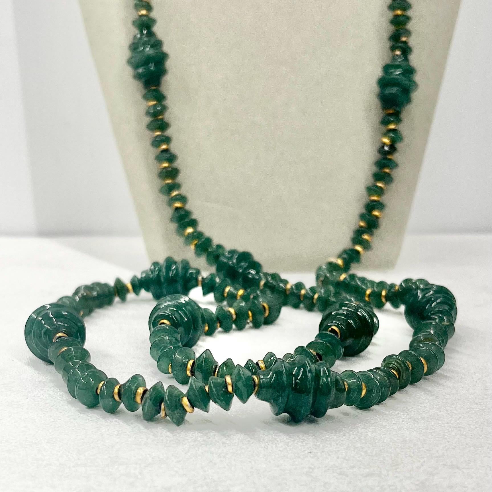 Art Deco 1930’s Chunky Green Glass Beaded Necklace Vintage Jewellery 42” Long No Clasp Trade Beads TheGreenGlassGemShop