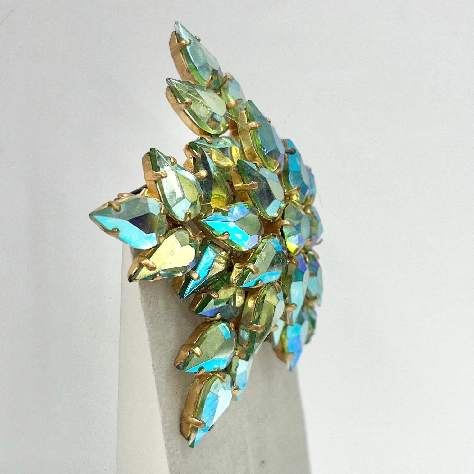 Huge Statement Green Crystal Snowflake Brooch Gold Tone with a Uranium Crystal Centre UV Reactive Glow Vintage Victorian Style Jewellery TheGreenGlassGemShop