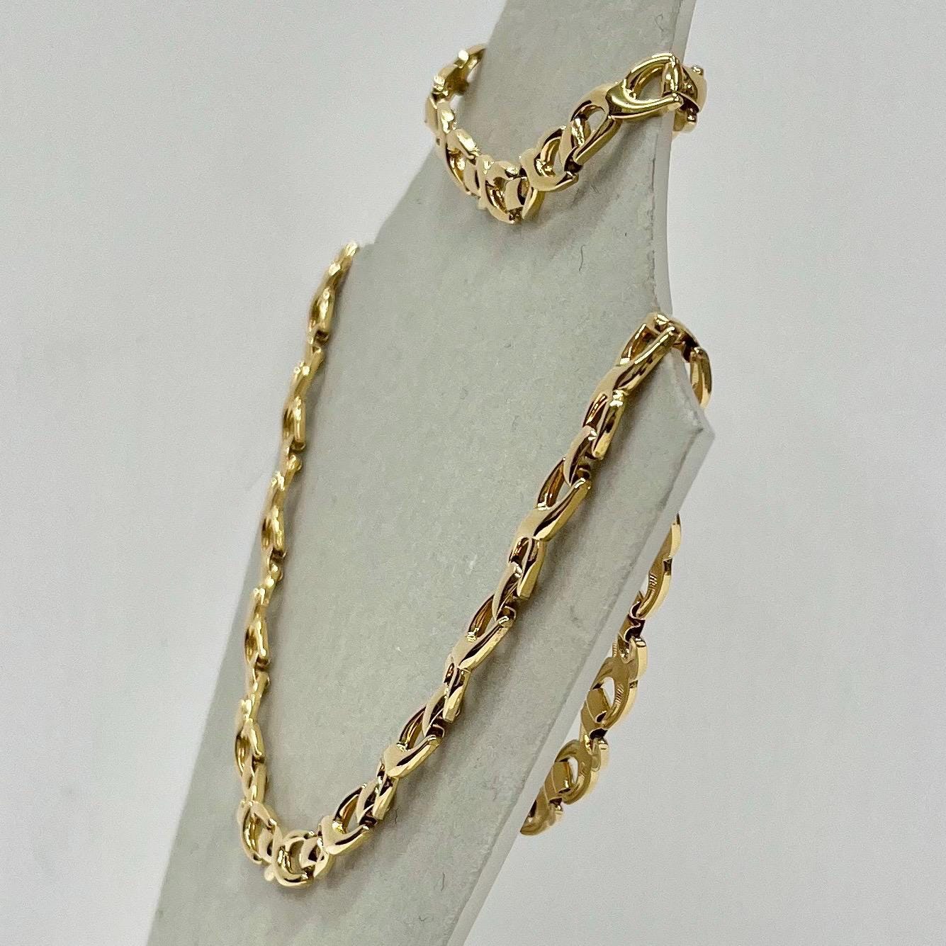Vintage Monet Gold Plated Fancy Flat Chain Necklace & Bracelet Set 18.5” Necklace 7” Bracelet TheGreenGlassGemShop