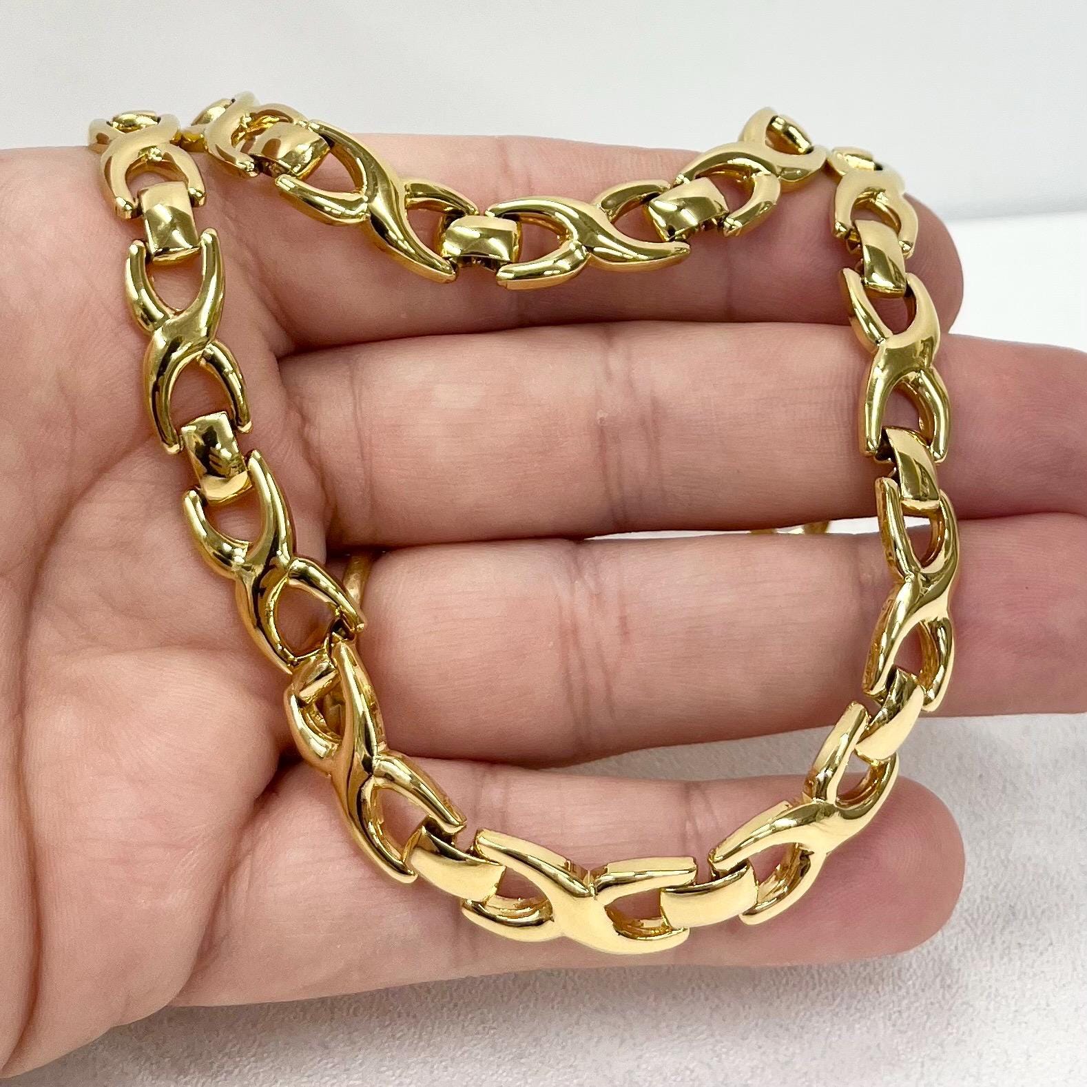 Vintage Monet Gold Plated Fancy Flat Chain Necklace & Bracelet Set 18.5” Necklace 7” Bracelet TheGreenGlassGemShop