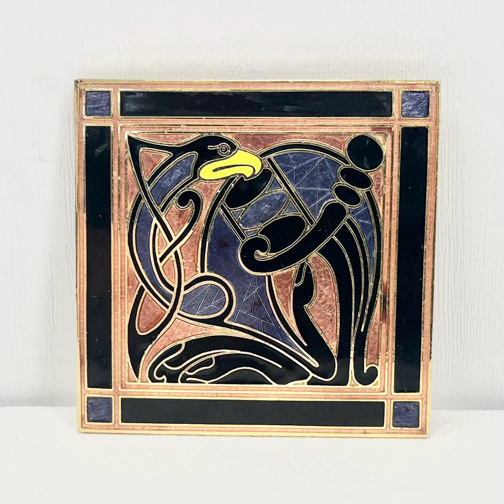Vintage Large Gold Tone Cloisonne Enamel Square Celtic Brooch Excellent Quality Costume Jewellery Statement Piece TheGreenGlassGemShop