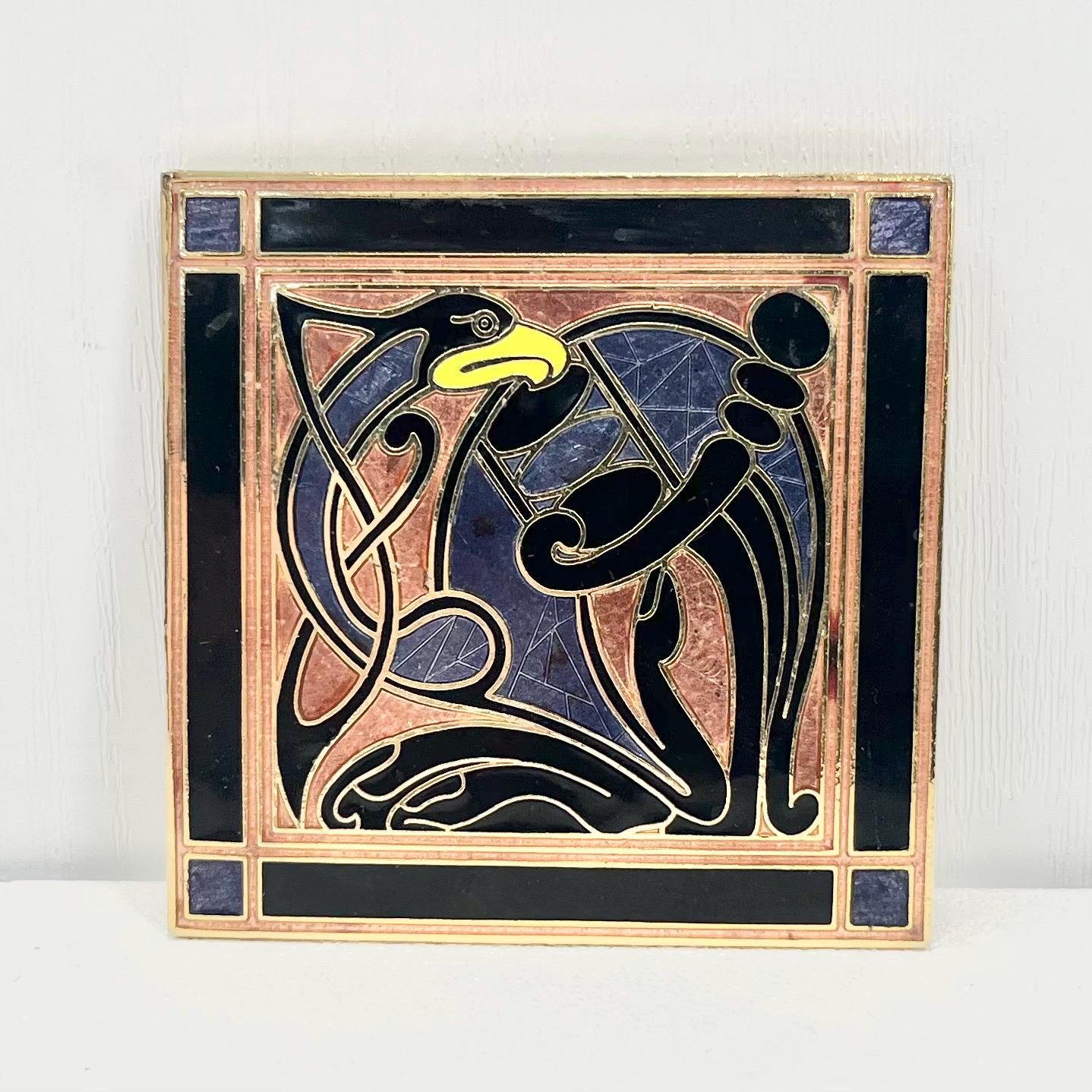 Vintage Large Gold Tone Cloisonne Enamel Square Celtic Brooch Excellent Quality Costume Jewellery Statement Piece TheGreenGlassGemShop