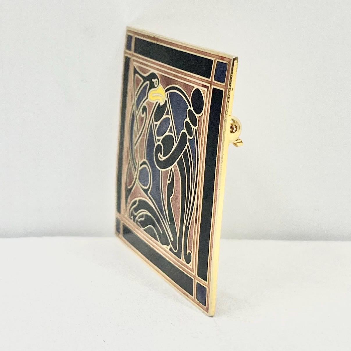 Vintage Large Gold Tone Cloisonne Enamel Square Celtic Brooch Excellent Quality Costume Jewellery Statement Piece TheGreenGlassGemShop