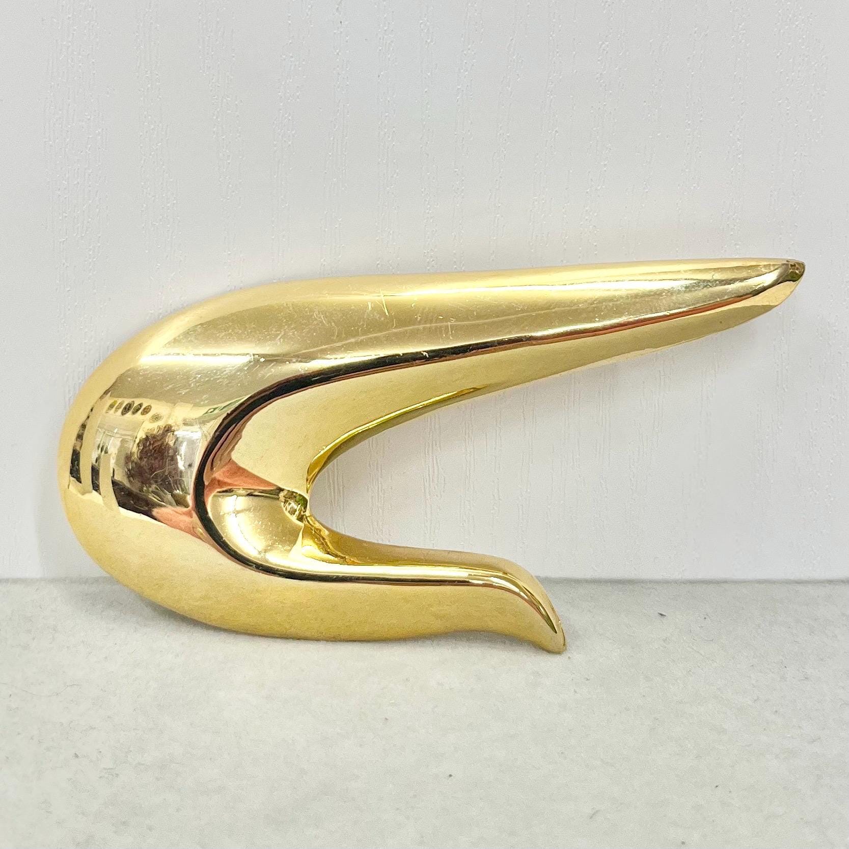 Vintage Large Gold Plate Abstract Swoosh Brooch with Hollywood Glamour Costume Jewellery Statement Piece TheGreenGlassGemShop