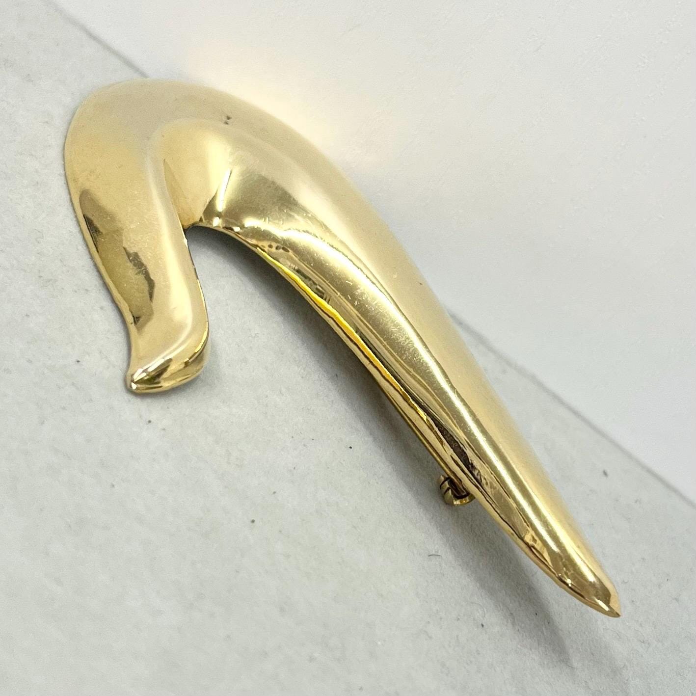 Vintage Large Gold Plate Abstract Swoosh Brooch with Hollywood Glamour Costume Jewellery Statement Piece TheGreenGlassGemShop