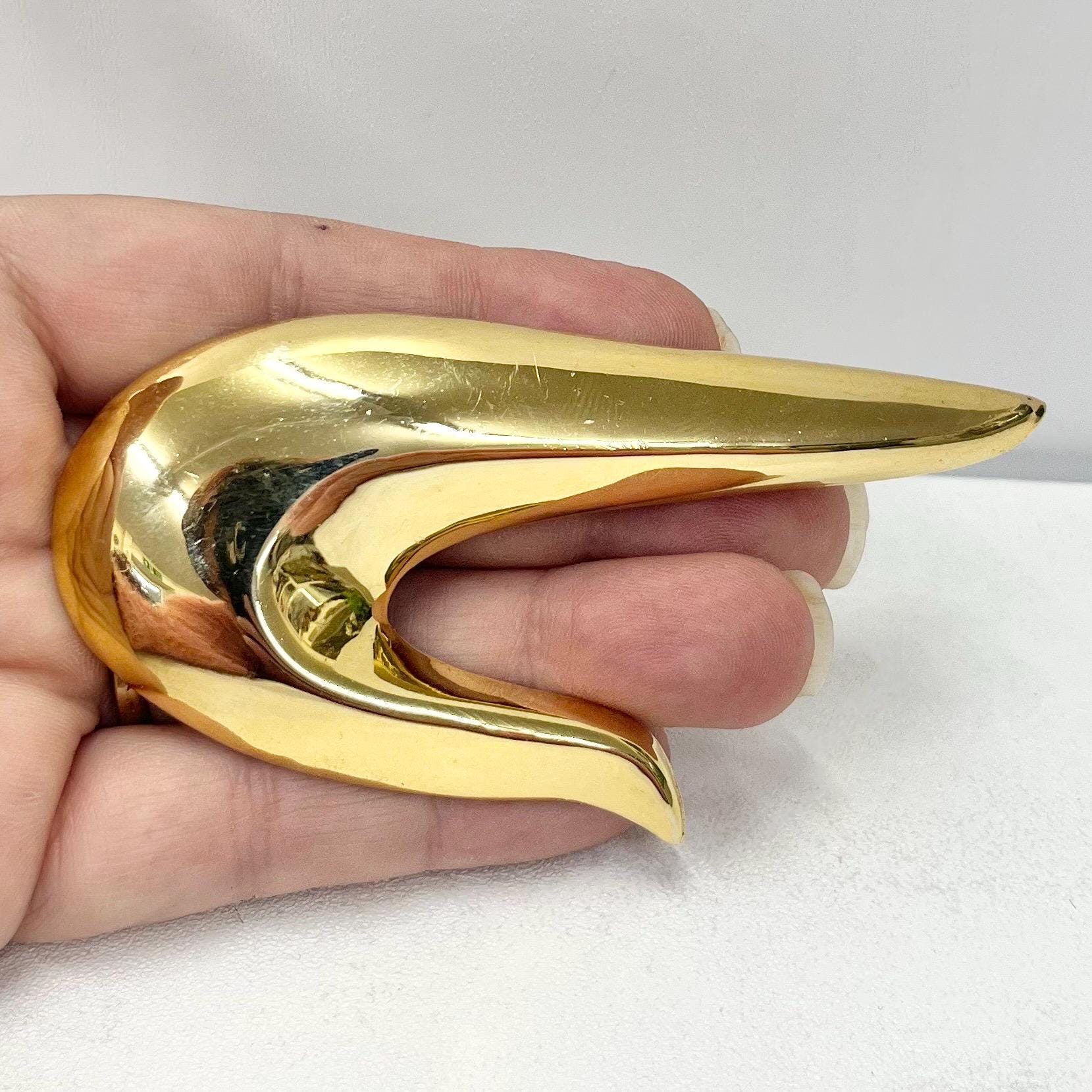 Vintage Large Gold Plate Abstract Swoosh Brooch with Hollywood Glamour Costume Jewellery Statement Piece TheGreenGlassGemShop