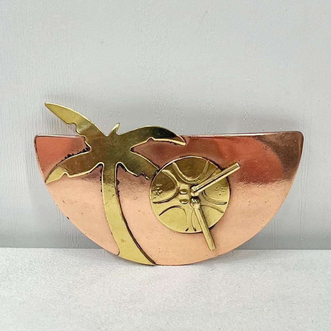 Unusual Vintage Brass & Copper Tropical Palm Tree and Drum Brooch Costume Jewellery TheGreenGlassGemShop