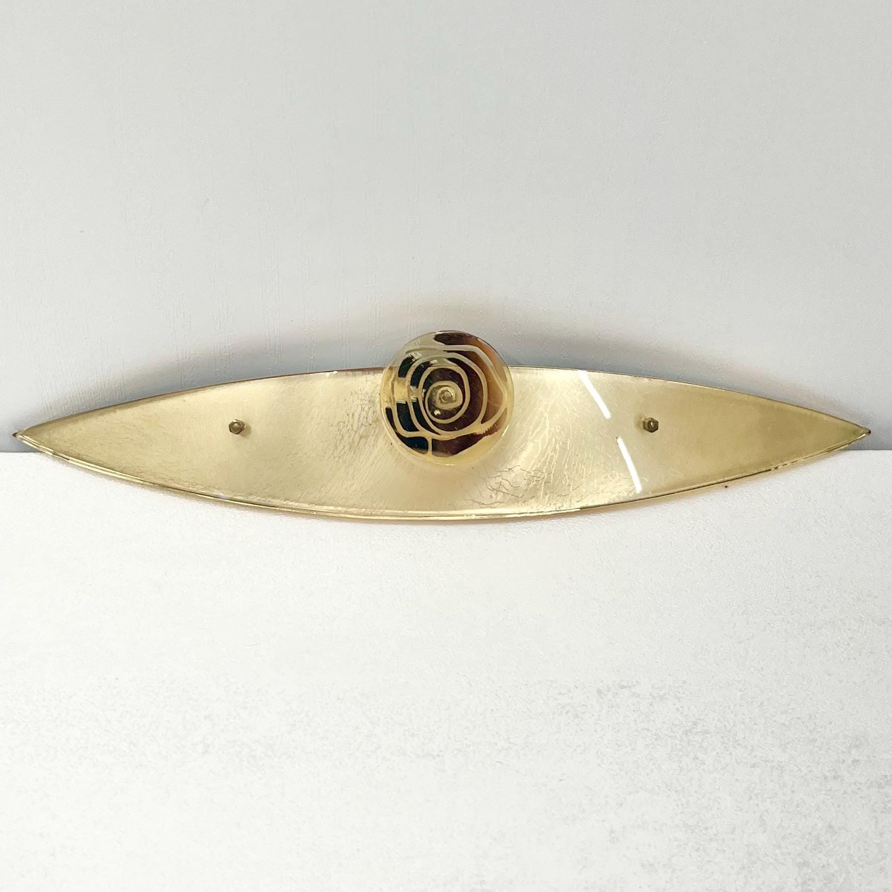 Unusual Vintage Large Long Plastic / Acrylic Brooch 1980’s Gold Metallic Foil with a Rose to the Front Costume Jewellery Statement Piece TheGreenGlassGemShop