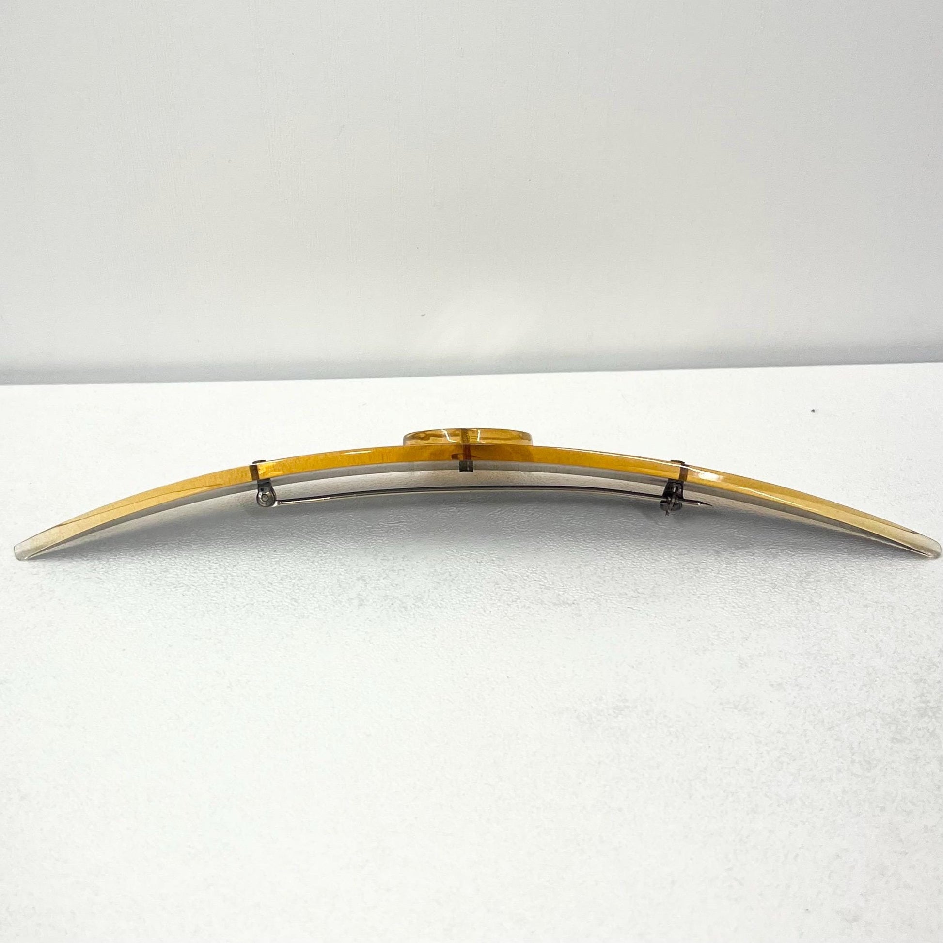 Unusual Vintage Large Long Plastic / Acrylic Brooch 1980’s Gold Metallic Foil with a Rose to the Front Costume Jewellery Statement Piece TheGreenGlassGemShop