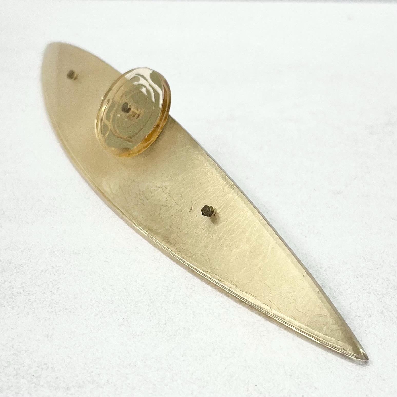Unusual Vintage Large Long Plastic / Acrylic Brooch 1980’s Gold Metallic Foil with a Rose to the Front Costume Jewellery Statement Piece TheGreenGlassGemShop