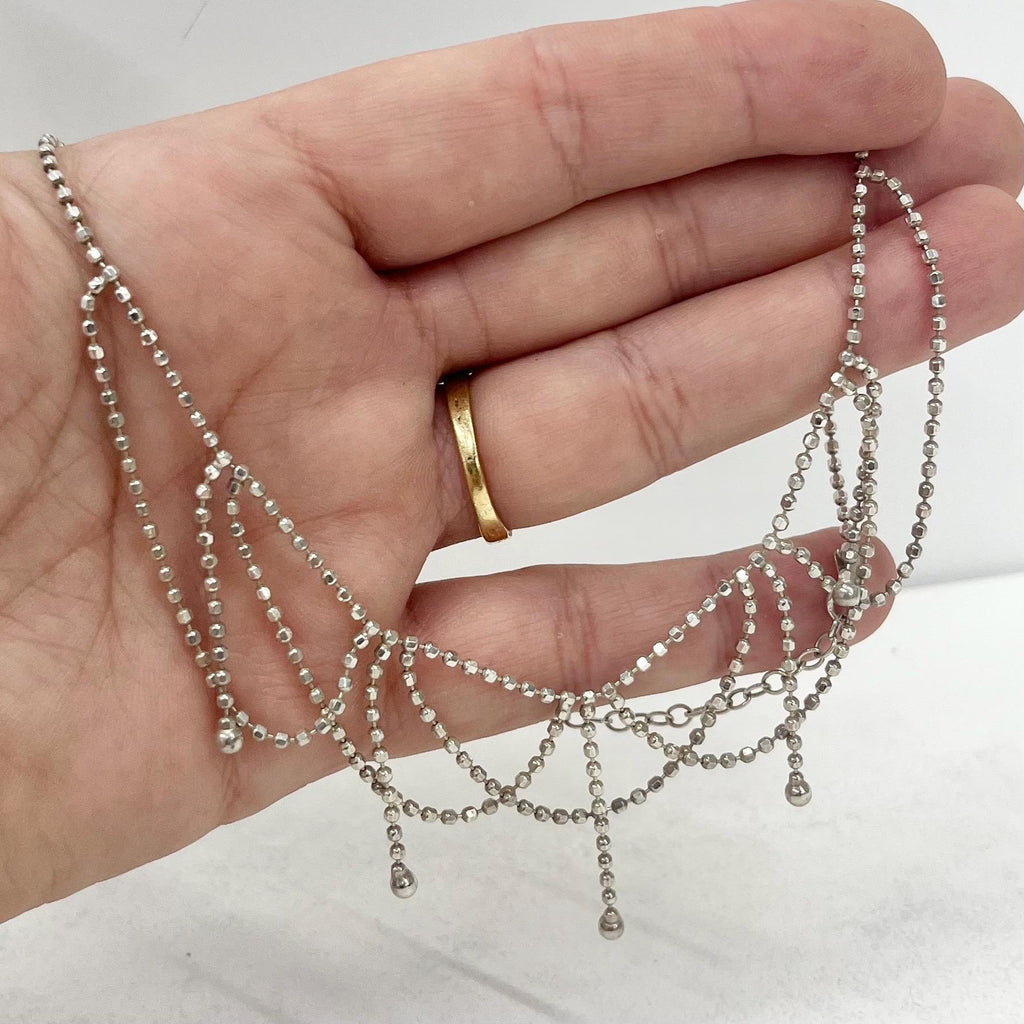 Vintage Pretty Bobble Chain Sterling Silver Chain with Swags and Drops 15” Long TheGreenGlassGemShop