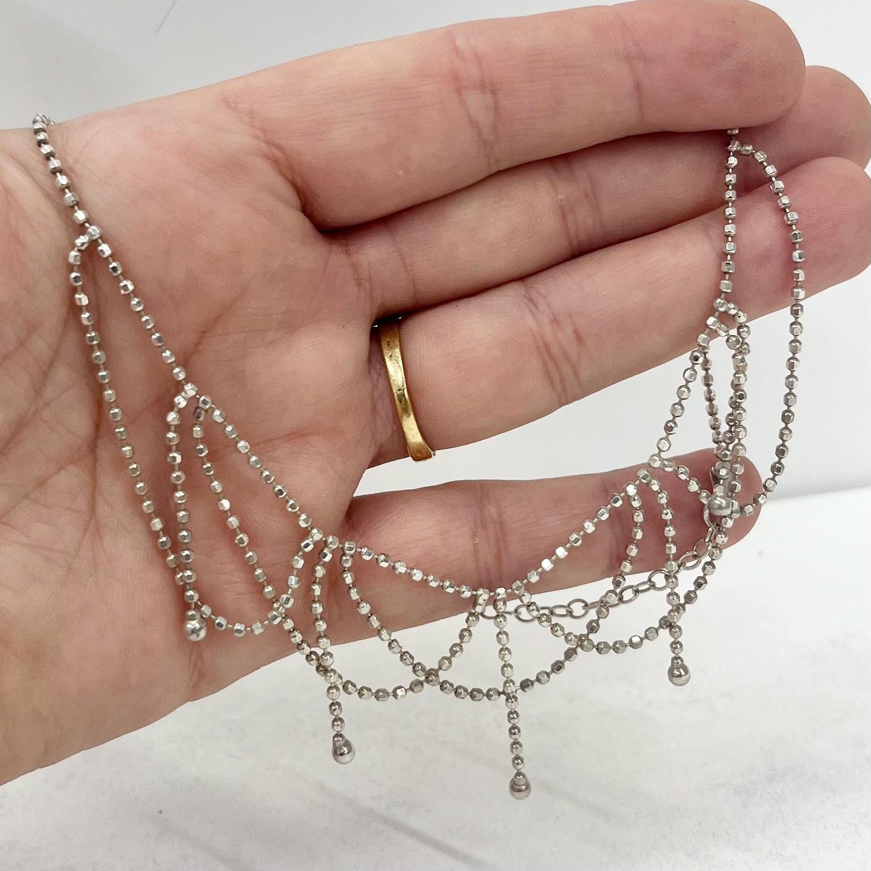 Vintage Pretty Bobble Chain Sterling Silver Chain with Swags and Drops 15” Long TheGreenGlassGemShop