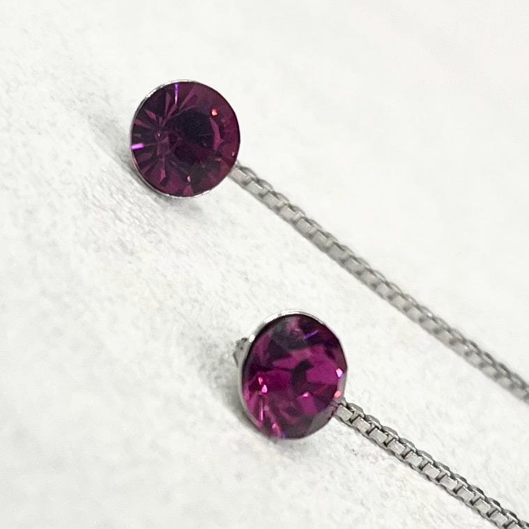Sterling Silver Fuchsia Pink Glass Round Cut Crystal Pull Through Drop Earrings 6mm TheGreenGlassGemShop