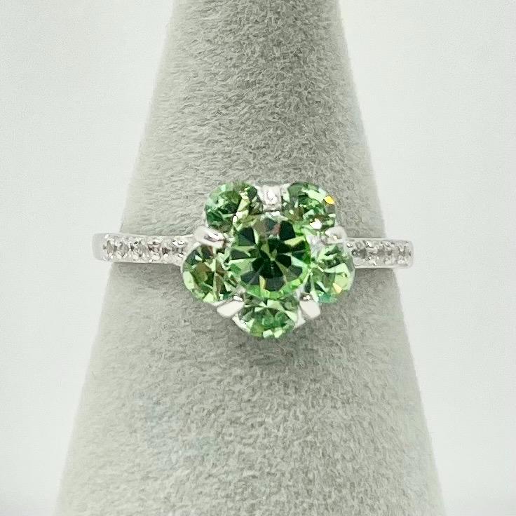 Sterling Silver Green Uranium Glass Crystal Flower Dress Ring with a UV Reactive Glow UV Jewellery Size uk L 1/2 is 6 1/4 TheGreenGlassGemShop